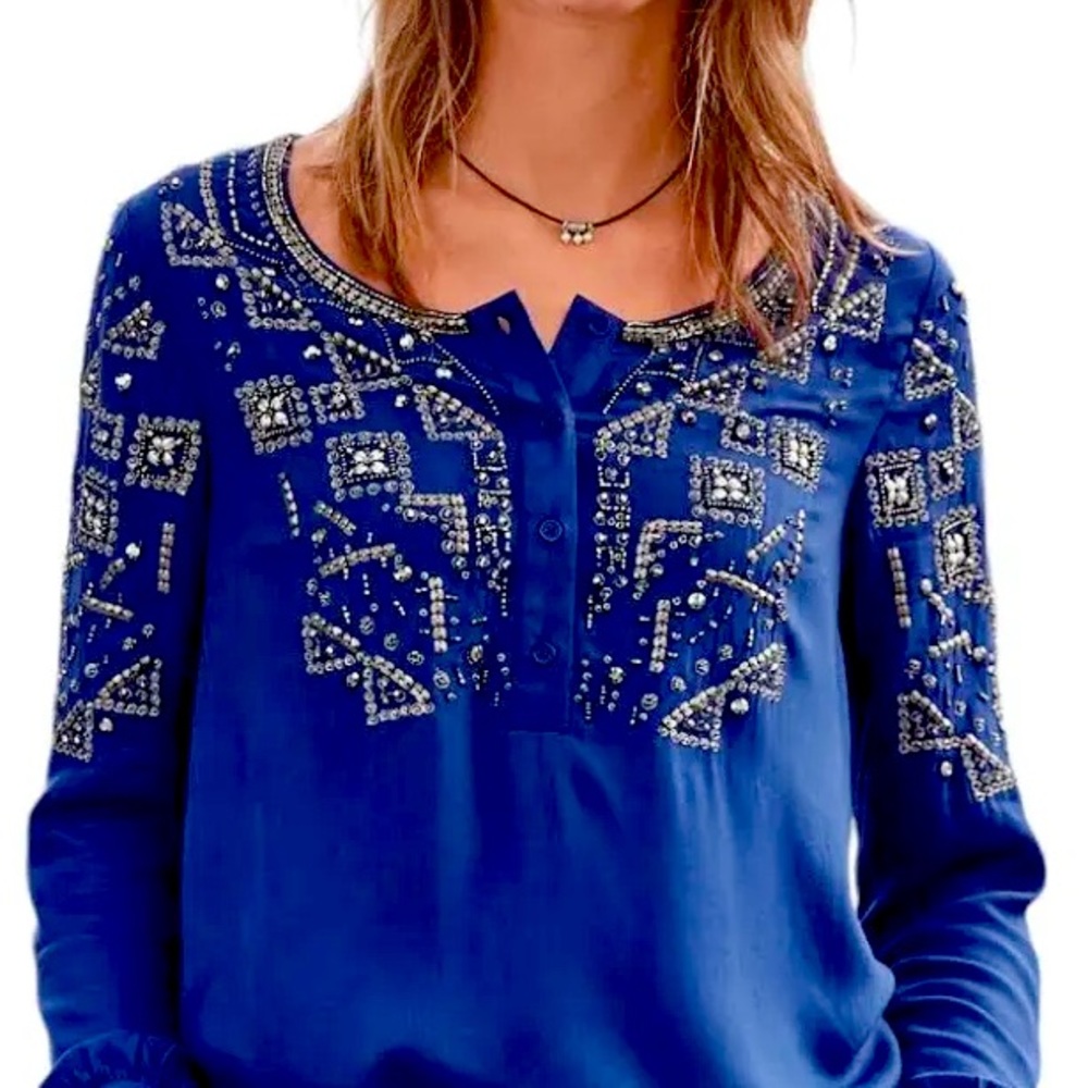 SUNDANCE Blue beaded tunic NEW WITH TAGS